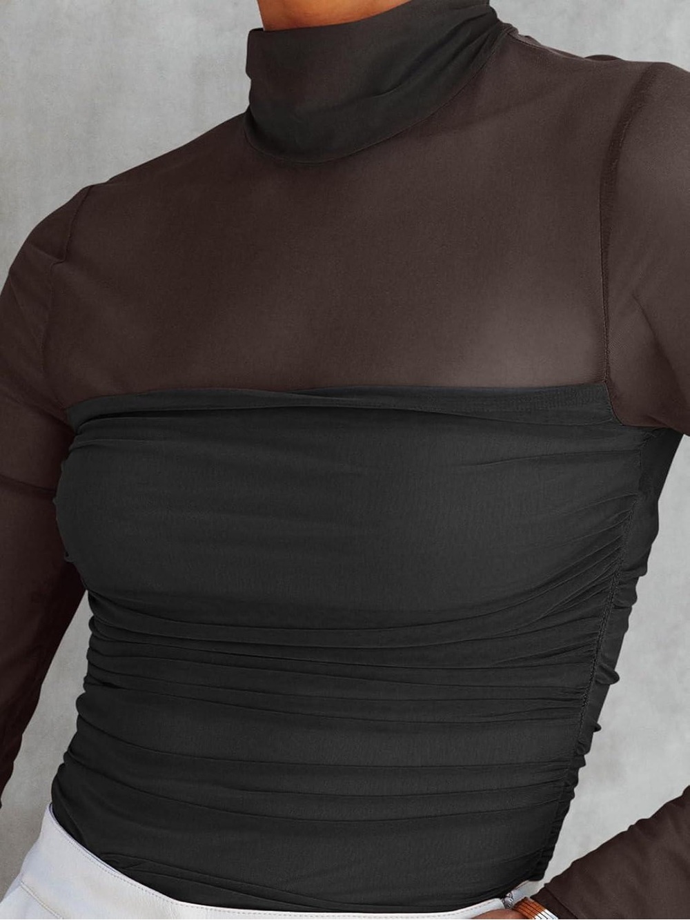 Reoria Veil of Night Ruched Sheer Turtleneck Bodysuit - Picture 5 of 11
